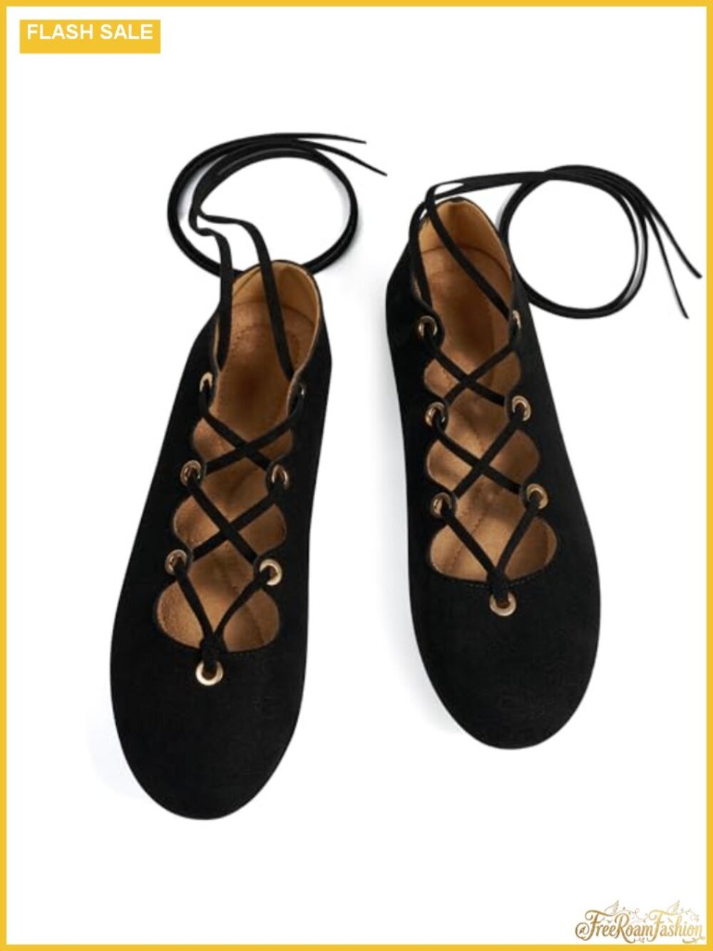 Women's Suede Ballet Flats Lace-Up Round Toe Ghillie Shoes